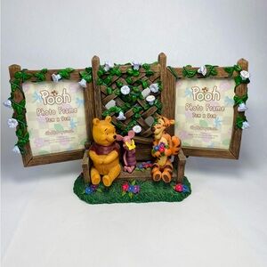 Vintage Disney Pooh Double Photo Frame Rare with Tigger and Roo trailing flowers